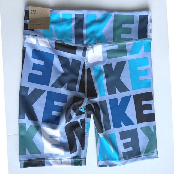 NWT Nike Girls' (Kids) Blue Multi Dri-Fit One Biker Shorts Size Large - Picture 2 of 5
